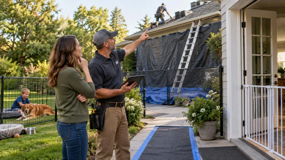 Roof Work-Zone Plan: Children, Pets, Dust, and Access