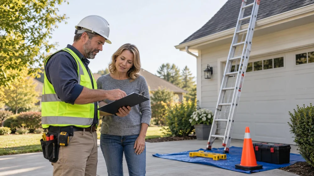 Roof Access Ladder Plan: Ground, Angle, and Work Zone
