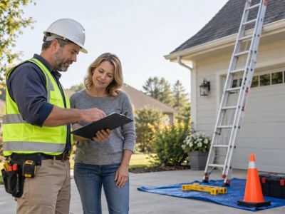 Roof Access Ladder Plan: Ground, Angle, and Work Zone