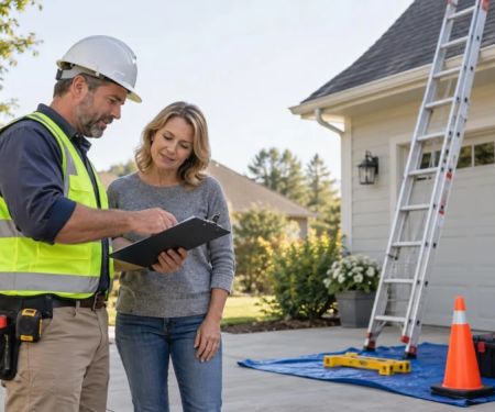 Roof Access Ladder Plan: Ground, Angle, and Work Zone